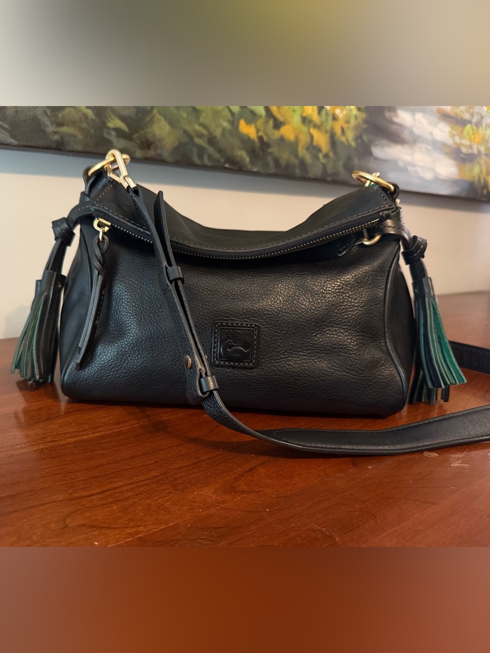 Dooney & Bourke Florentine Leather Crossbody Hobo w/ Tassles // Black // Vintage